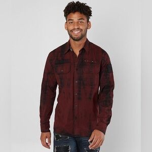 Affliction Men's Dark Red Black Tie Dye Premium Traction‎ Stretch Shirt Size XL